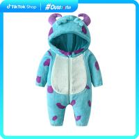 Infant Fleece Jumpsuit Cartoon Animal Horn Hooded Warm Thicken Winter Rompers Outwear Snowsuit for Baby Girls and Boys