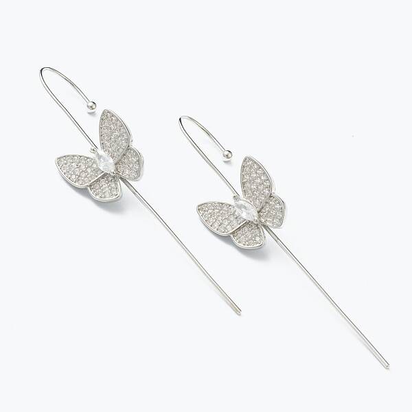 Brass Micro Pave Clear Cubic Zirconia Ear Wrap Crawler Hook Earrings
