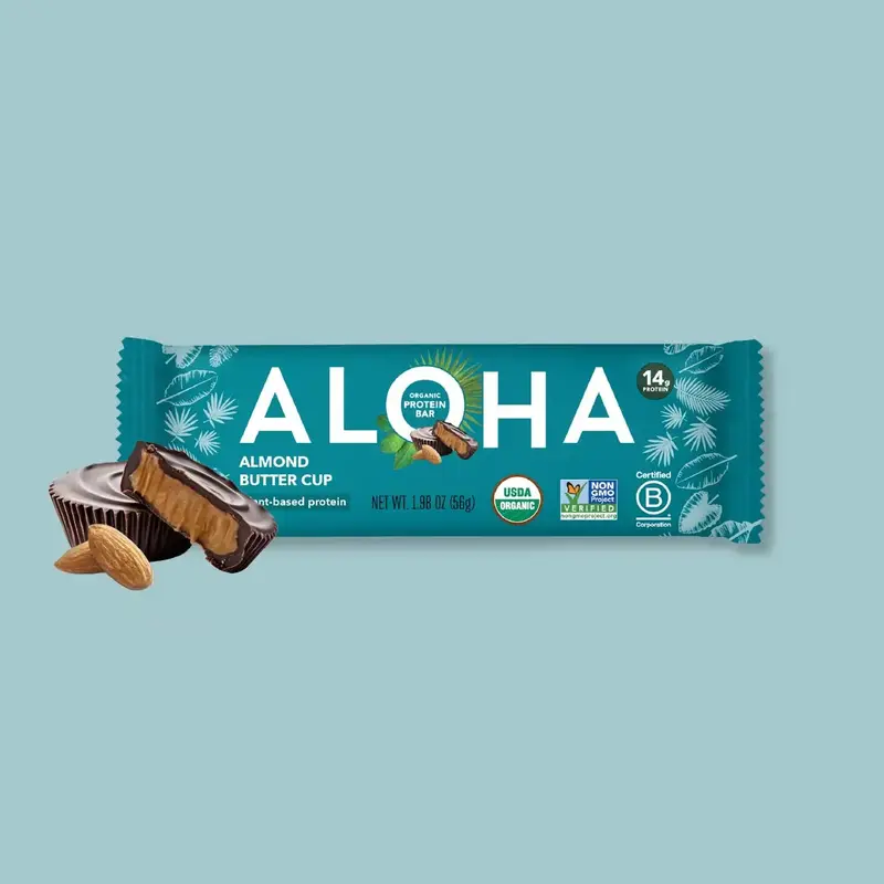 ALOHA New! Almond Butter Cup Protein Bars - 12 Bars - Certified USDA Organic - 100% Plant-Based - 14g Of Protein - Only 3-5g ...