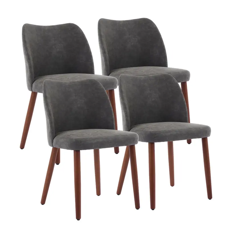 Garvee Set of 2 Mid Century Modern PU Leather Dining Chairs with Wood Legs for Dining Room, Dark Grey
