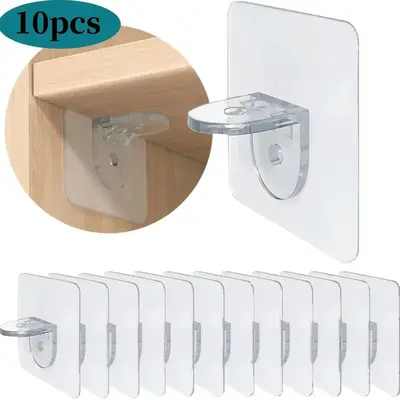 10pcs Clear Self Adhesive Shelf Bracket, Strong Adhesive Wardrobe Partition Bracket, Transparent Shelf Support Tool