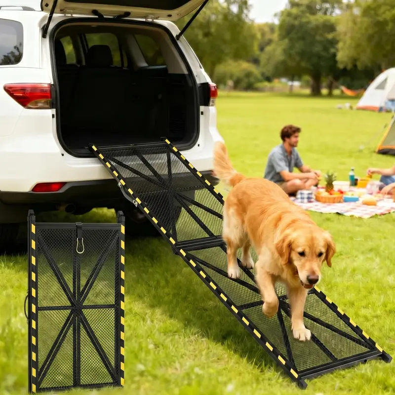 Garvee Heavy Duty Portable Steel Dog Ramp for Cars, 71×17 Folding Pet Ramp for Large Dogs with Anti-Slip Mesh Incline Acce...