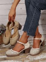 Women's Fashionable Solid Color Hollow Out Design Mary Janes Pumps, Gifts for Girlfriend, Woman Sandals, Casual Comfortable B...