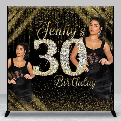 Black Gold Talk Thirty Custom Photo Birthday Backdrop - Aperturee