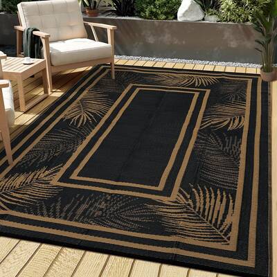 Garvee Outdoor Black & Brown 8x10 Rug,Waterproof Reversible Plastic Straw Mat Durable UV Resistant Patio Deck Camping Picnic