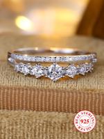 S925 Sterling Silver Elegant Double Row Ring, Fashion Promise Ring for Women & Girls, Trendy All-match & Exquisite Jewelry fo...