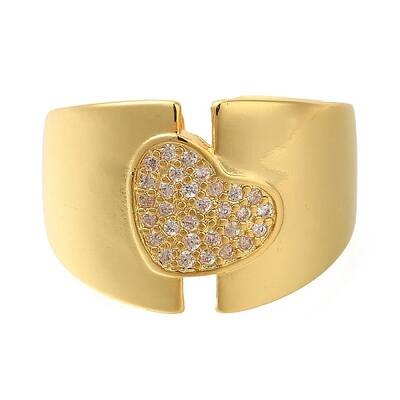 Brass Micro Pave Clear Cubic Zirconia Open Cuff Rings for Women
