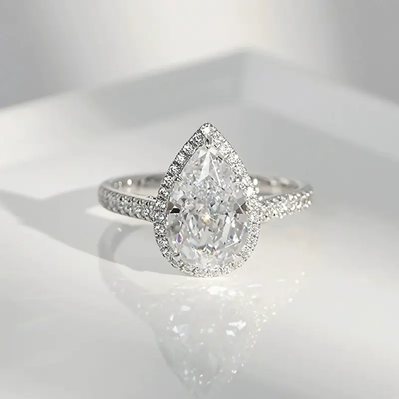 R28 Classic Sparkling Pear Cut 1 CT D Color VVS1 Moissanite Women Promise Ring Teardrop Shape Synthetic Moissanite Art Deco E...
