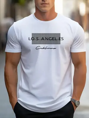 Men's Regular Fit Letter Graphic Round Neck Tee, Casual Short Sleeve T-Shirt for Summer, Mens Clothes for Daily Wear