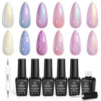 Beetles Pearl Gel Varnish, 6 Colors Long Lasting Shimmer Pearl White Pink Purple Mermaid Nail Drawing Gel Nail Polish Soak Of...