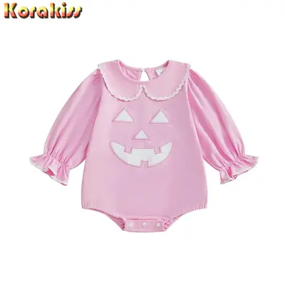 Baby Girl Halloween Bodysuit Long Sleeve Doll Collar Pumpkin Romper Newborn Fall Playsuit