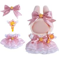 Clothes for LBB – Magical Girl Outfit for 17cm LBB Dolls, Layered Pink & White Satin Dress with Star Bow, Large Ribbon Head...