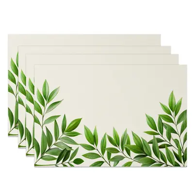 Aperturee Green Spring Leaves Beige Dining Set Of 4 Placemats, 14x12 Inch, 15.8 USD, NYJY00361-S, placemats