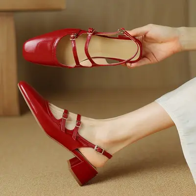 CHIKO Jessie Square Toe Block Heels Slingback Shoes