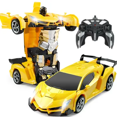 RC Transforming Robot Car Toys for Kids 3-6 Years Old Boy Toddlers Gifts with One-Button Deformation, 360° Drifting, LED Lig...