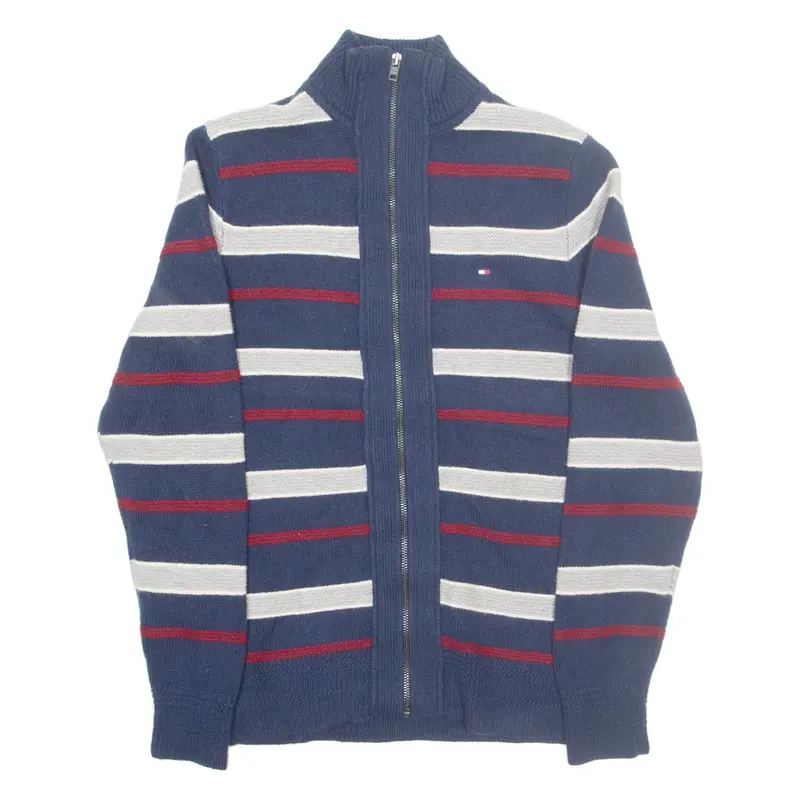 TOMMY HILFIGER Mens Patterned Jumper Blue Striped Tight Knit XS