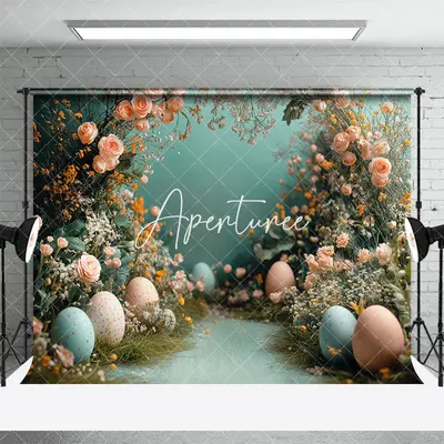Aperturee Plant Floral Color Eggs Spring Easter Photo Backdrop, 3X2FT(1MX0.6M), 14 USD, easter backdrops, XQHD3X69-M
