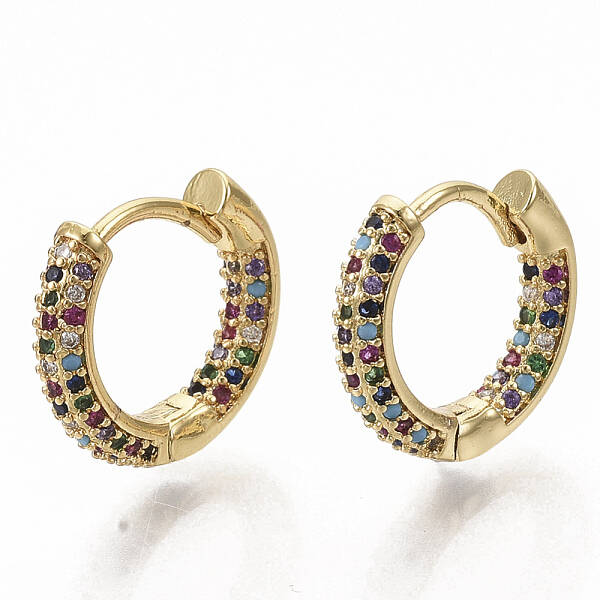 Brass Micro Pave Colorful Cubic Zirconia Hoop Earrings