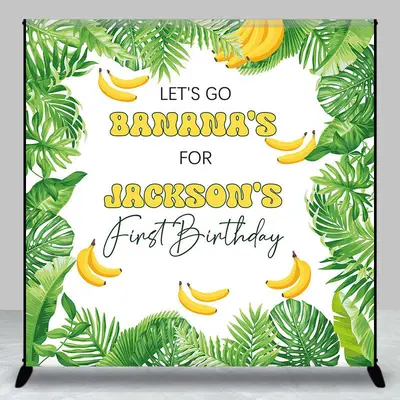 Green Monstera Banana Custom 1st Birthday Backdrop - Aperturee