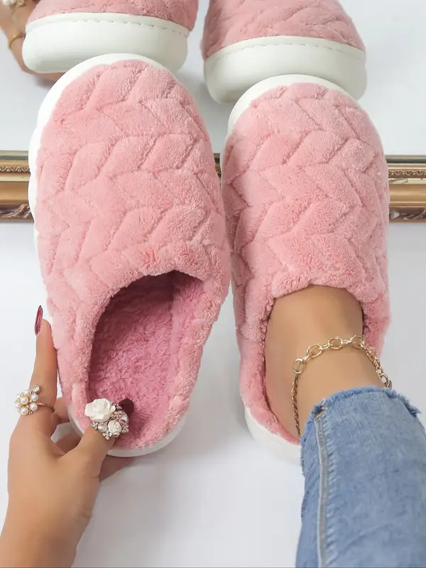 Women's 1 Pair Minimalist Fluffy Plush House Slippers, Soft Comfy Trendy Fuzzy Home Slippers, Versatile Warm Winter Shoes for...
