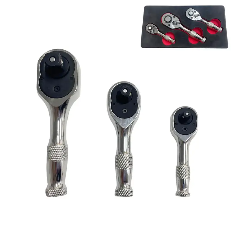 72-Teeth Quick Socket Ratchet Wrench, 3 Counts/Set Bi-directional Flare Short Handle Mini Auto Repair Wrench, Wrench Tools Su...