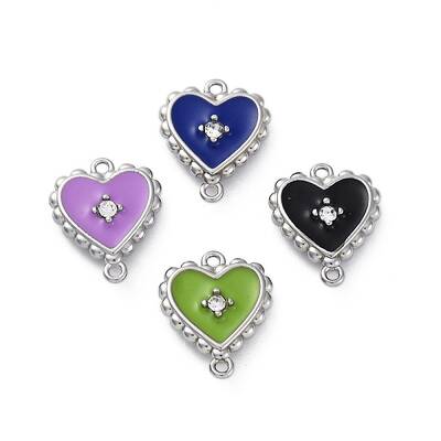 304 Stainless Steel Enamel Heart Connector Charms