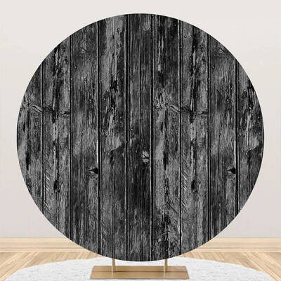 Black And White Retro Wood Wall Round Party Backdrop - Aperturee