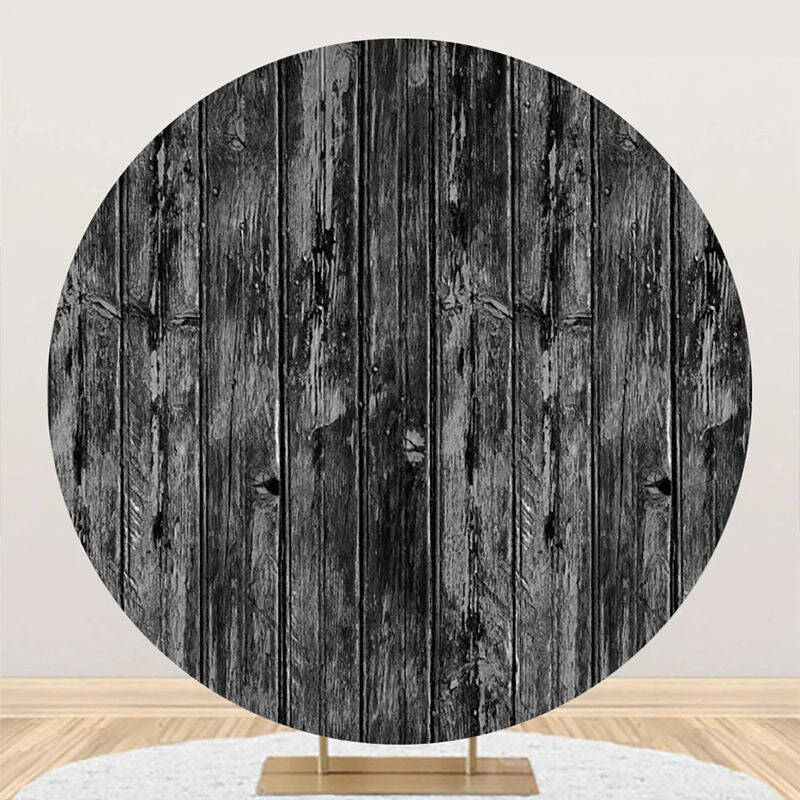 Black And White Retro Wood Wall Round Party Backdrop - Aperturee