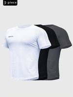 Men's 3 piece solid color sports T-shirt, breathable quick drying high elasticity short sleeved T-shirt, sportswear, fitness ...