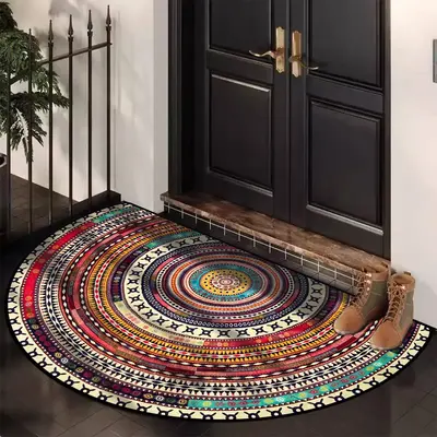 Boho Style Semicircular Door Mat, Non-slip Soft Floor Mat, Boho Area Rug, Decorative Carpet for Home Living Room Bedroom Entr...