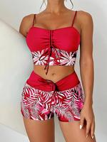 Two-piece Set Women's Plants Print Bikini Set, Casual Fashion Chic Swimsuit Set for Beach Holiday Vacation Swimming, Ladies S...