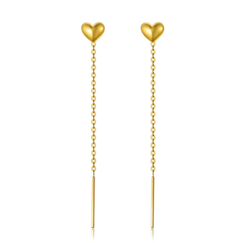 18K Gold Heart Drop Earrings