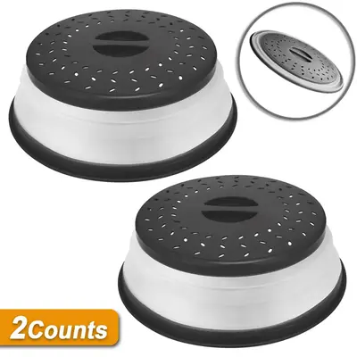 Foldable Microwave Splatter Cover, 2 Counts Round Microwave Splatter Guard with Steam Vent & Filter, Cookware Accessories for...