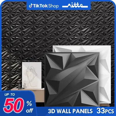 Nitte 33pcs PVC 3D Wall Panels in Diamond Design, 11.8*11.8inch (30*30cm), for Interior Wall Decor in Living Room, bedroom, k...