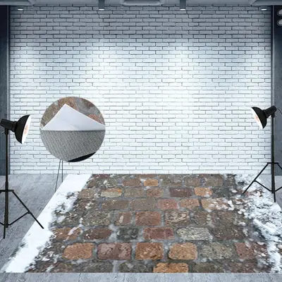 Aperturee Winter Melting Snow Road Brick Fabric Floor Backdrop - Aperturee
