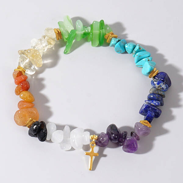 Bohemian Style Natural Mixed Gemstone Chips Stretch Bracelets for Women