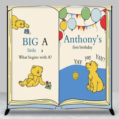 Aperturee Story Book Bear Custom Name 1st Birthday Backdrop - Aperturee