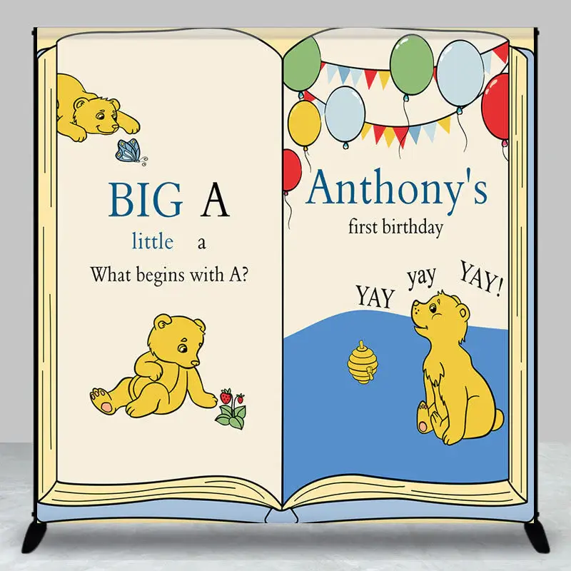 Aperturee Story Book Bear Custom Name 1st Birthday Backdrop - Aperturee