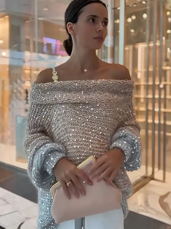 Sparkle Off Shoulder Knit Sweater