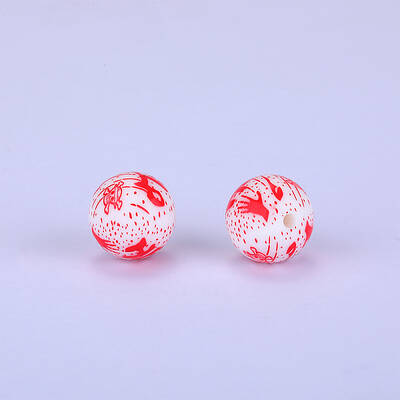 Printed Round with Skull Pattern Silicone Focal Beads