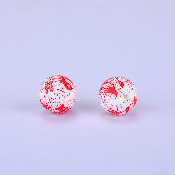 Printed Round with Skull Pattern Silicone Focal Beads