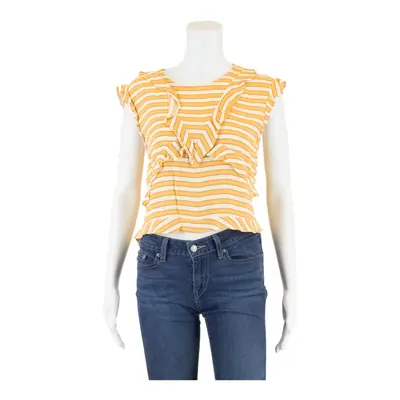 ZARA TRAFALUC Frill Detail Yellow Striped Sleeveless Cropped Top Womens L