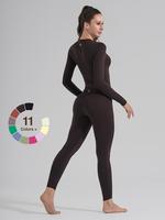 Women's Solid Long Sleeve Tee & High Waist Leggings Sportswear Set, Sporty Comfy Breathable Outfits for Yoga Gym Workout Runn...