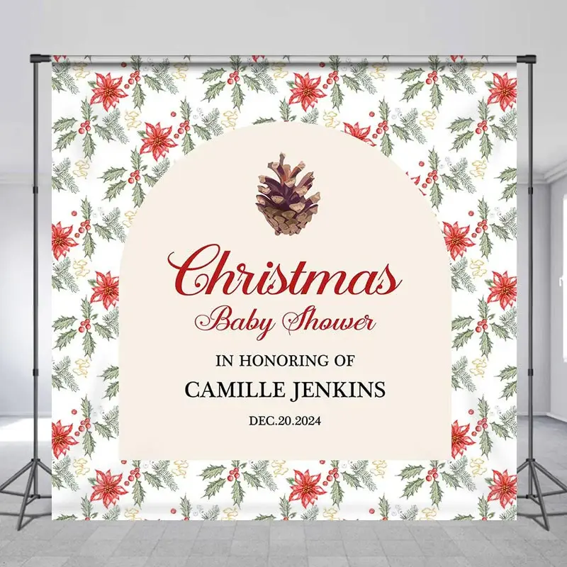 Custom Name Cone Christmas Baby Shower Backdrop - Aperturee