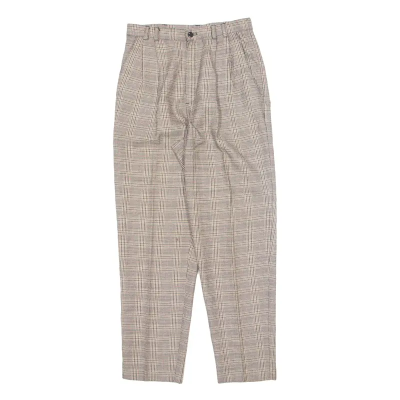 WORTHINGTON Chino Check Trousers Beige Relaxed Tapered Womens W26 L26