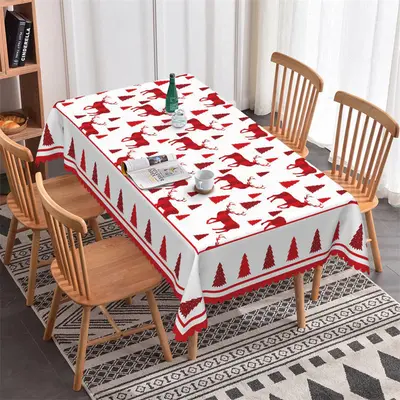 Reindeer Christmas Tree Pattern Rectangle Tablecloth - Aperturee