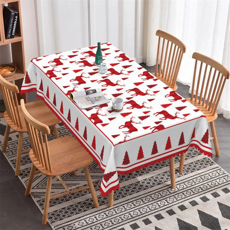 Reindeer Christmas Tree Pattern Rectangle Tablecloth - Aperturee