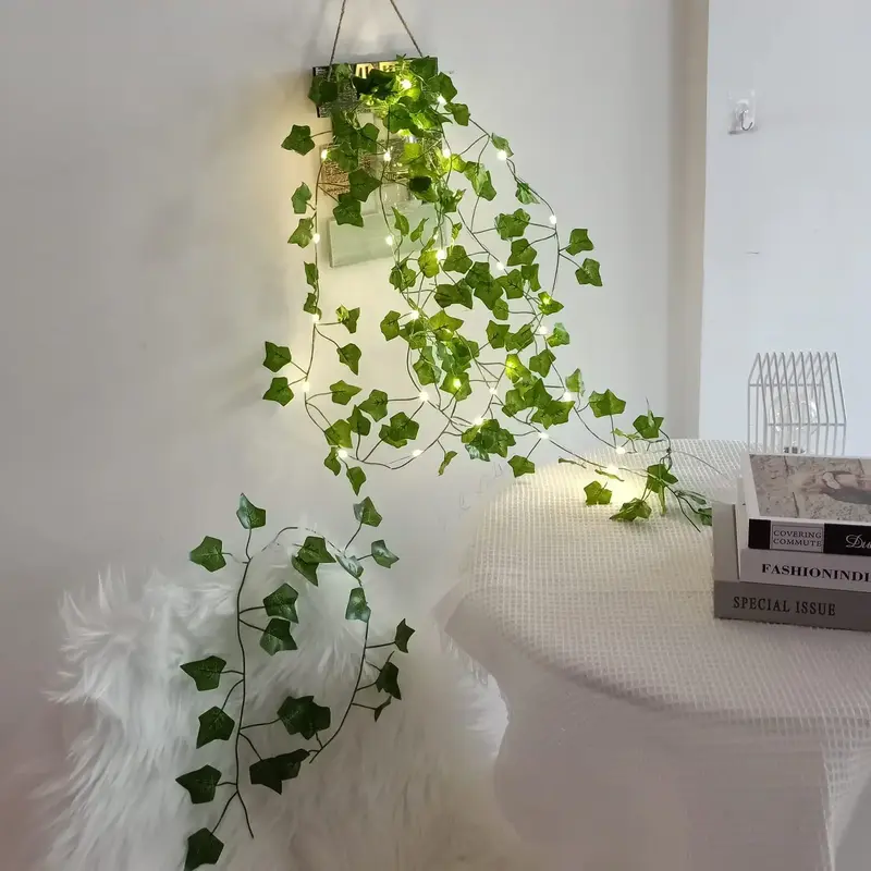 Outdoor Waterproof String Light, Battery Operated Artificial Ivy Leaf Plant Vine Light, LED Fairy Light For Garden Wedding Pa...