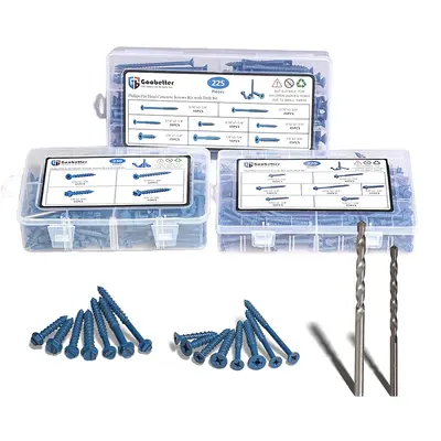 Concrete Screws with Drill Bit, 230Pcs Concrete Screws 1/4 3/16 Assortment Kit, Flat & Hex Head Masonry Block Brick Cement Sc...