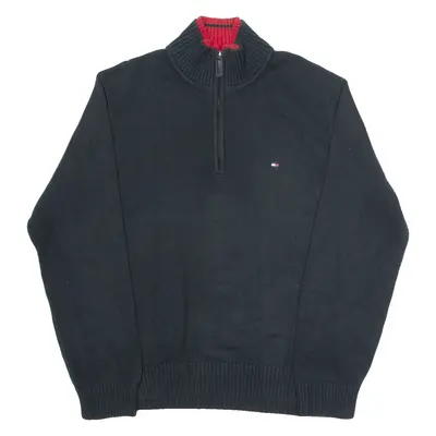 TOMMY HILFIGER Mens Jumper Black 1/4 Zip Tight Knit L